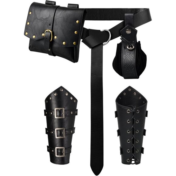 Leather Renaissance Belt Pouch Medieval Viking Arm Guards Cosplay Accessories